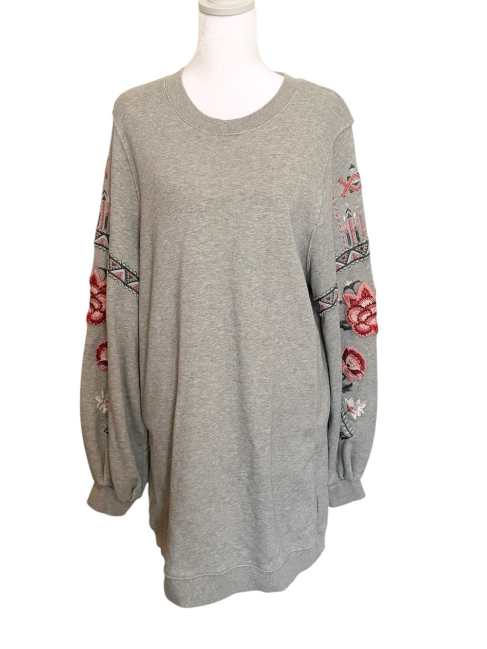 Driftwood Dani Sweatshirt Dress with Embroidery and floral patches